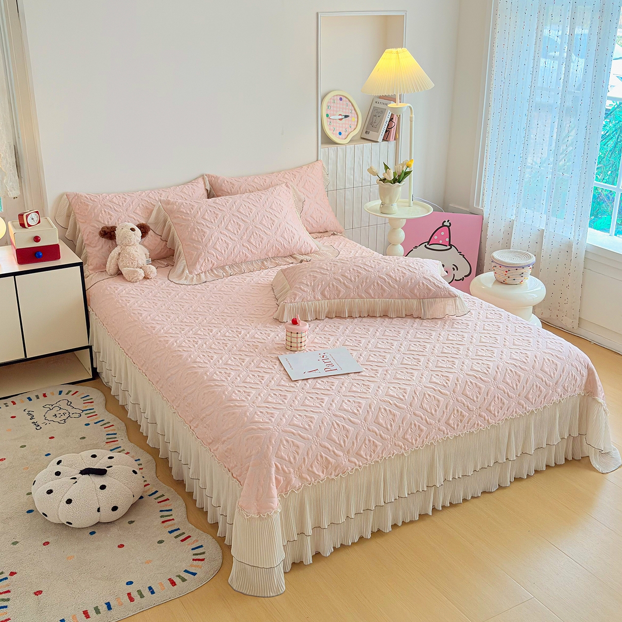 91家纺网 家纺一手货源 找家纺 暖芯家纺 2026新款凉感丝网纱凉席夏被夏凉被空调被四件套 洛芙漫-柔雾粉