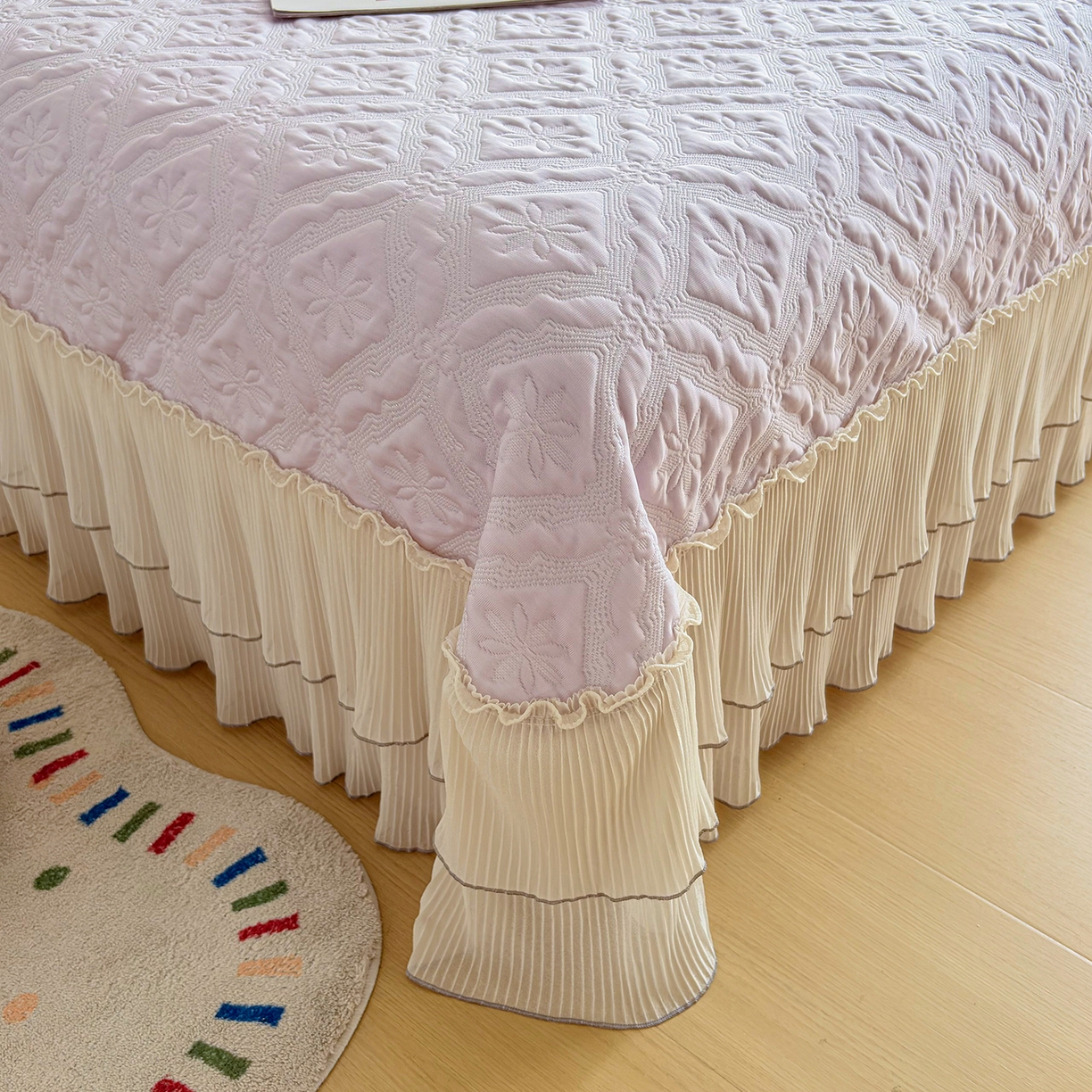 91家纺网 家纺一手货源 找家纺 暖芯家纺 2026新款凉感丝网纱凉席夏被夏凉被空调被四件套 洛芙漫-香芋紫