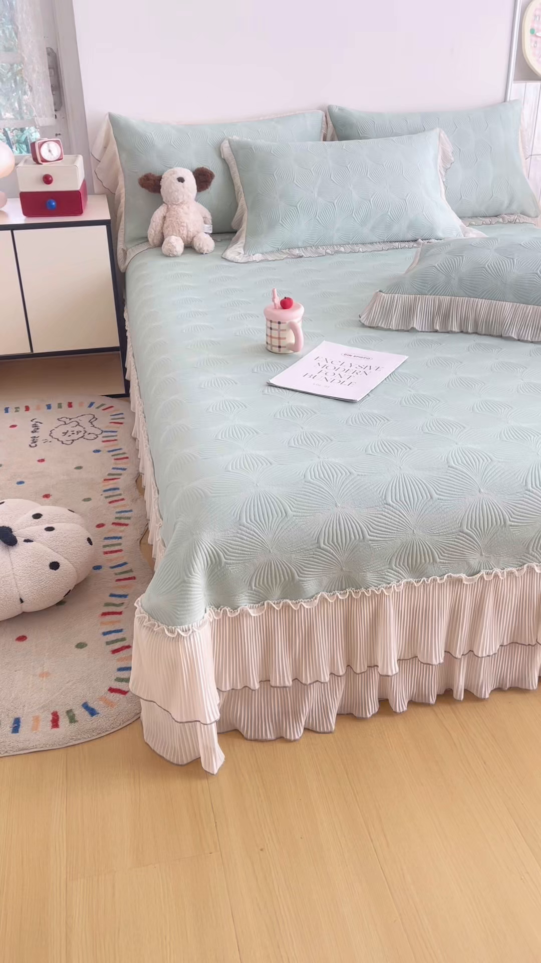 91家纺网 家纺一手货源 找家纺 暖芯家纺 2026新款凉感丝网纱凉席夏被夏凉被空调被四件套 轻梦瑶-抹茶绿