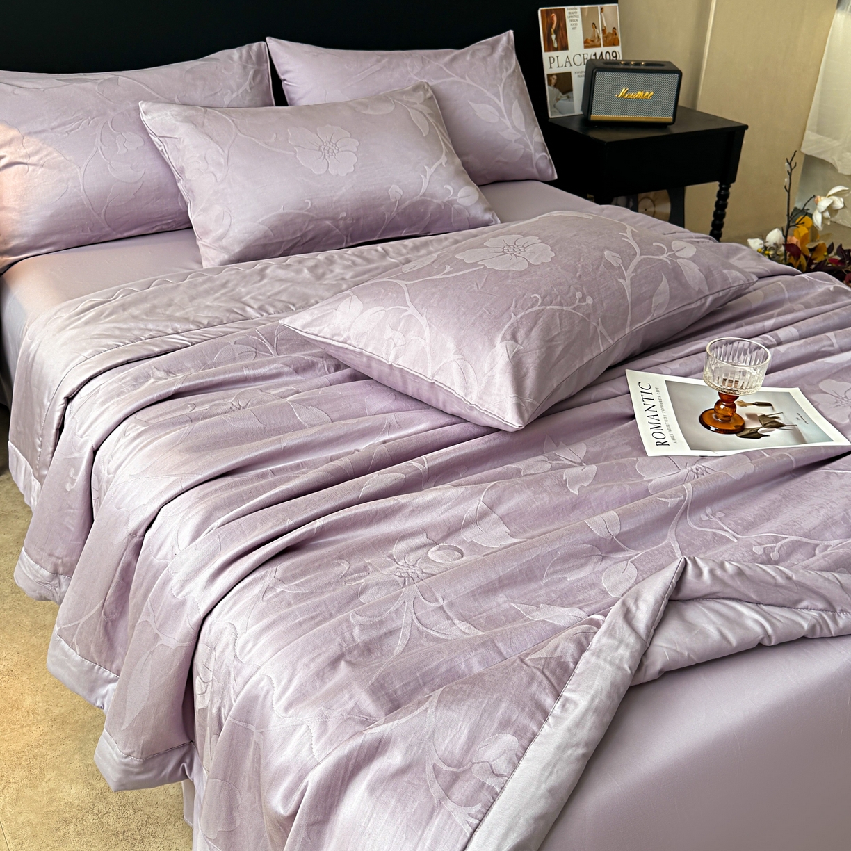 91家纺网 家纺一手货源 找家纺 乐家毛巾被（工厂自产自销） 2026春夏新款全棉60S长绒棉立体厚织提花整张棉花夏被四件套单夏被枕套夏凉被空 碧罗