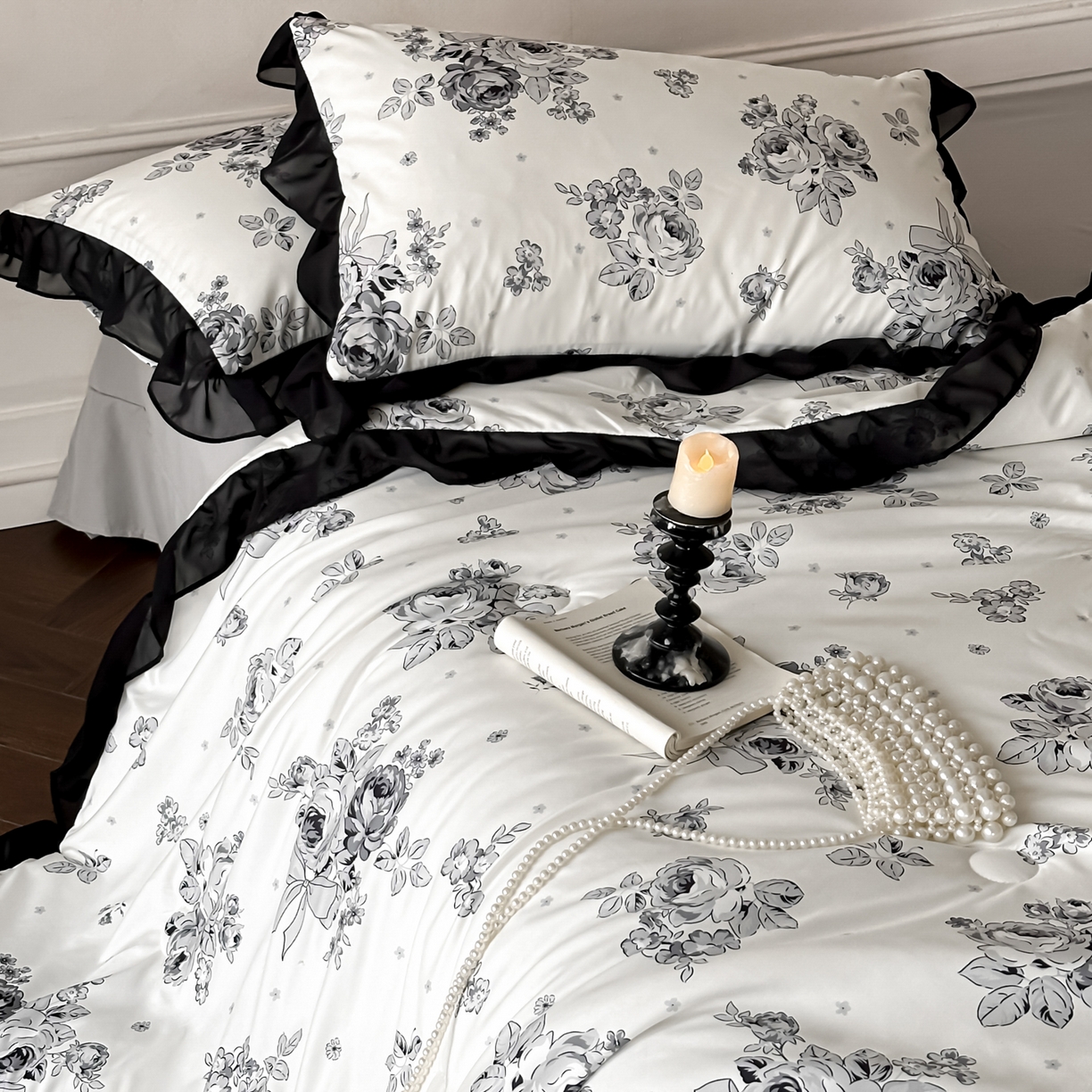 91家纺网 家纺一手货源 找家纺 ab家纺 2026新款法式复古印花水洗棉夏被四件套 月栖