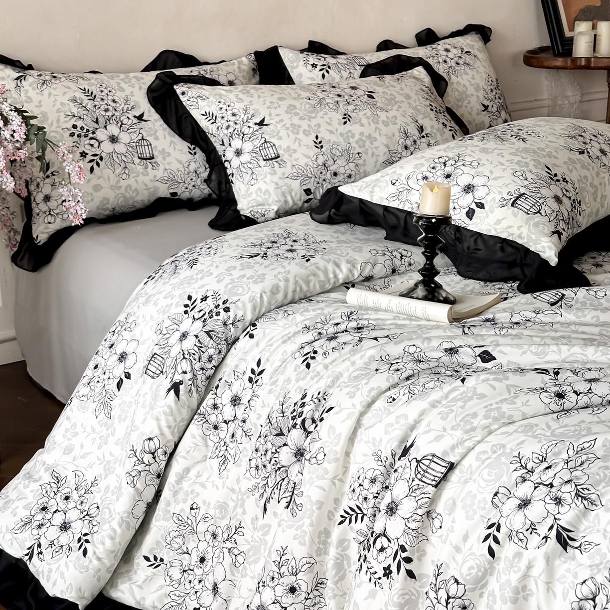 91家纺网 家纺一手货源 找家纺 （总）ab家纺 2026新款法式复古印花水洗棉夏被四件套