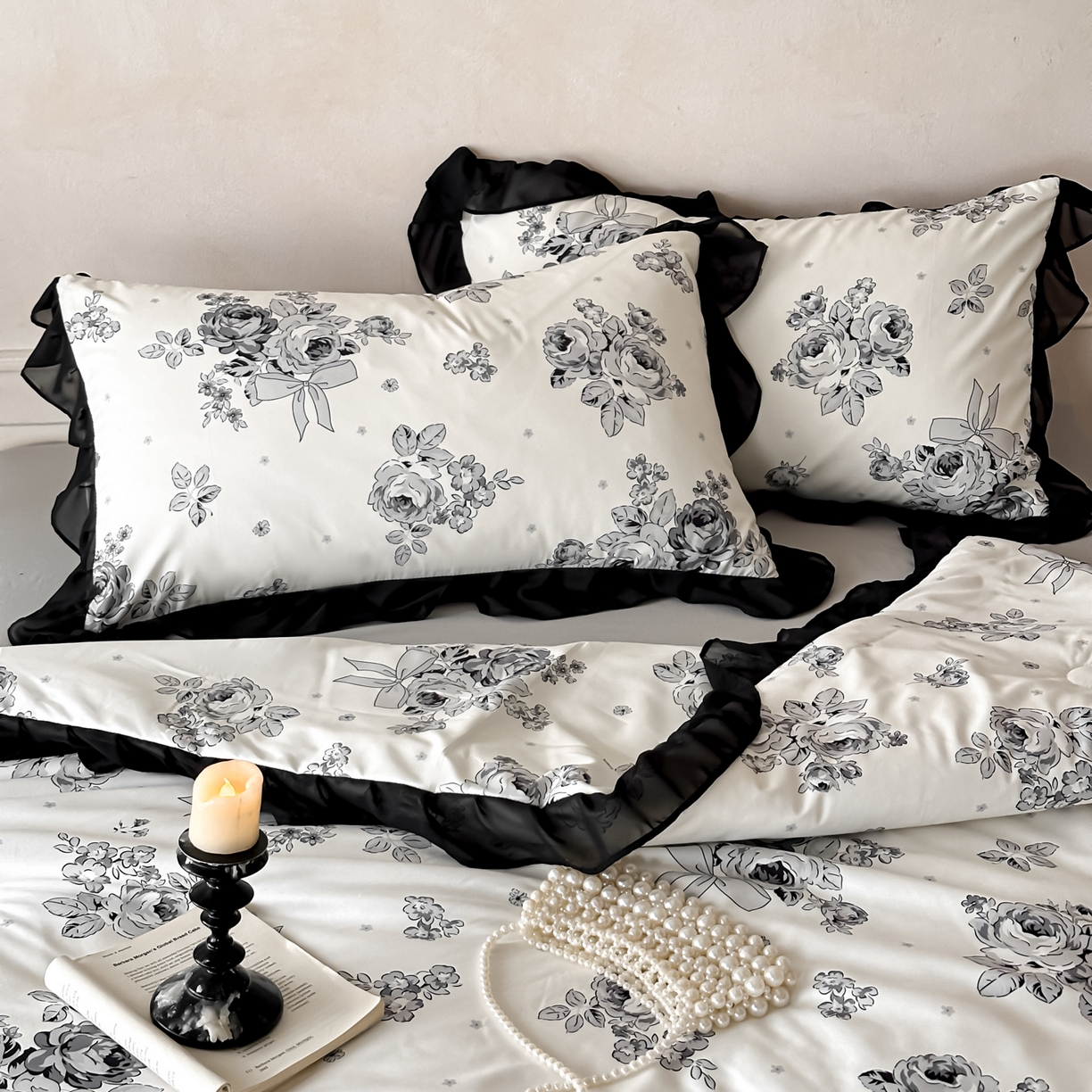 91家纺网 家纺一手货源 找家纺 ab家纺 2026新款法式复古印花水洗棉夏被四件套 月栖