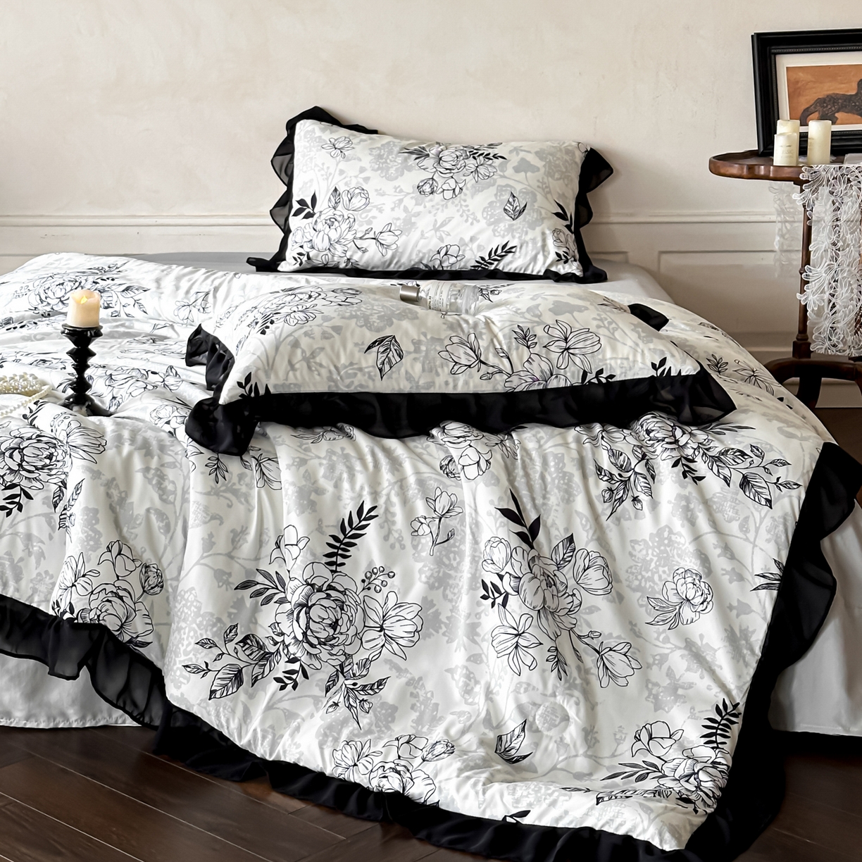 91家纺网 家纺一手货源 找家纺 ab家纺 2026新款法式复古印花水洗棉夏被四件套 茉莉庄园