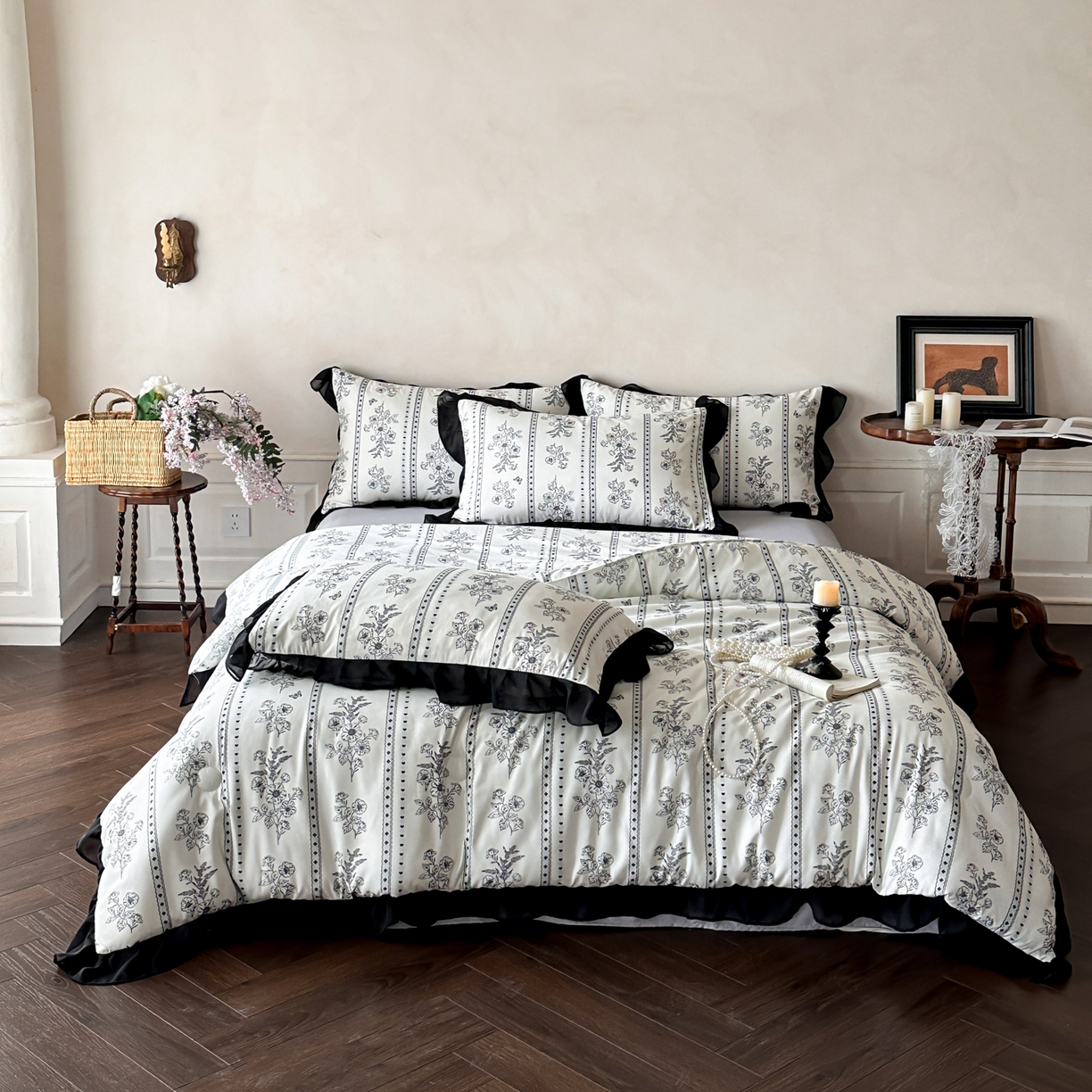 ab家纺 2026新款法式复古印花水洗棉夏被四件套 巴黎西亚