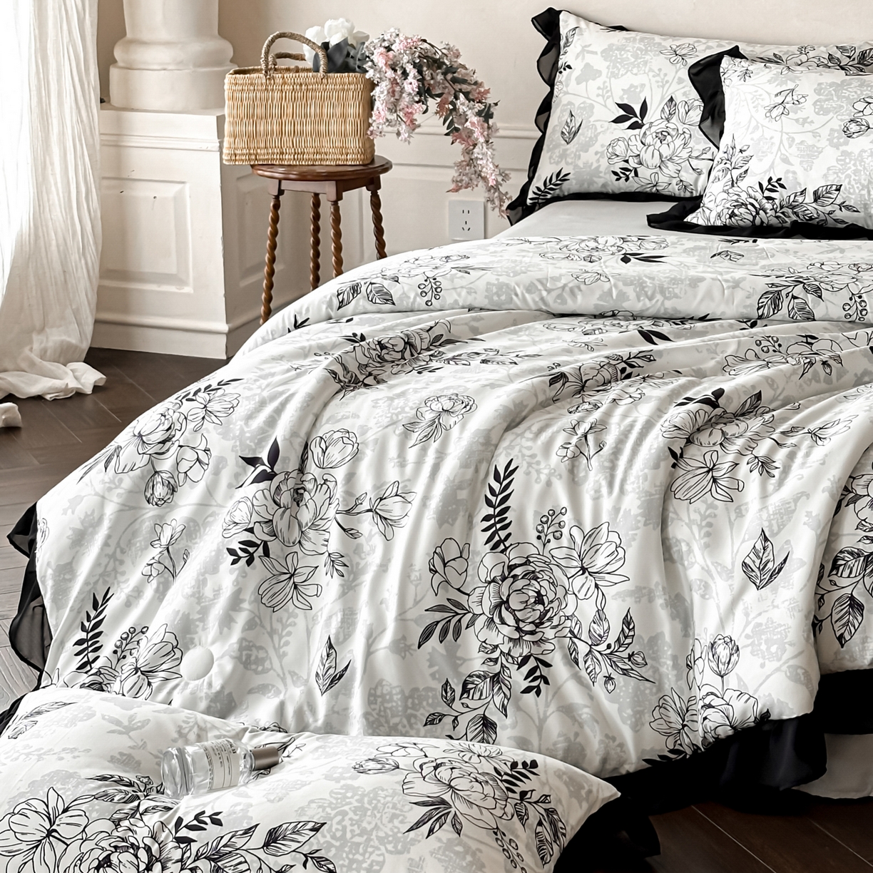 91家纺网 家纺一手货源 找家纺 ab家纺 2026新款法式复古印花水洗棉夏被四件套 茉莉庄园