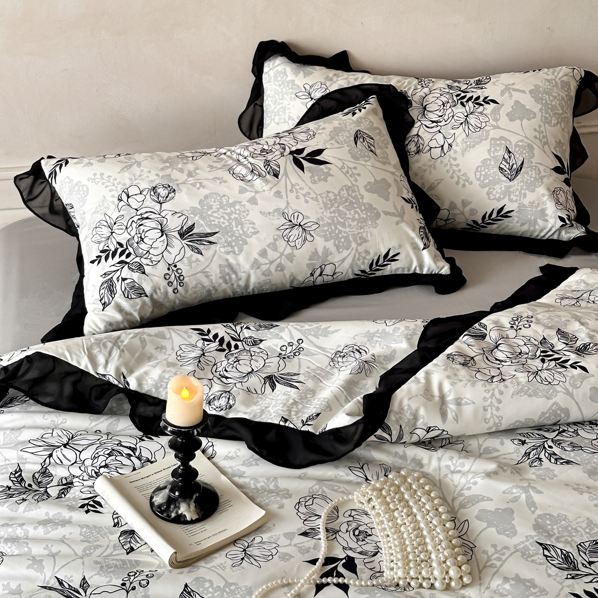 91家纺网 家纺一手货源 找家纺 ab家纺 2026新款法式复古印花水洗棉夏被四件套 茉莉庄园