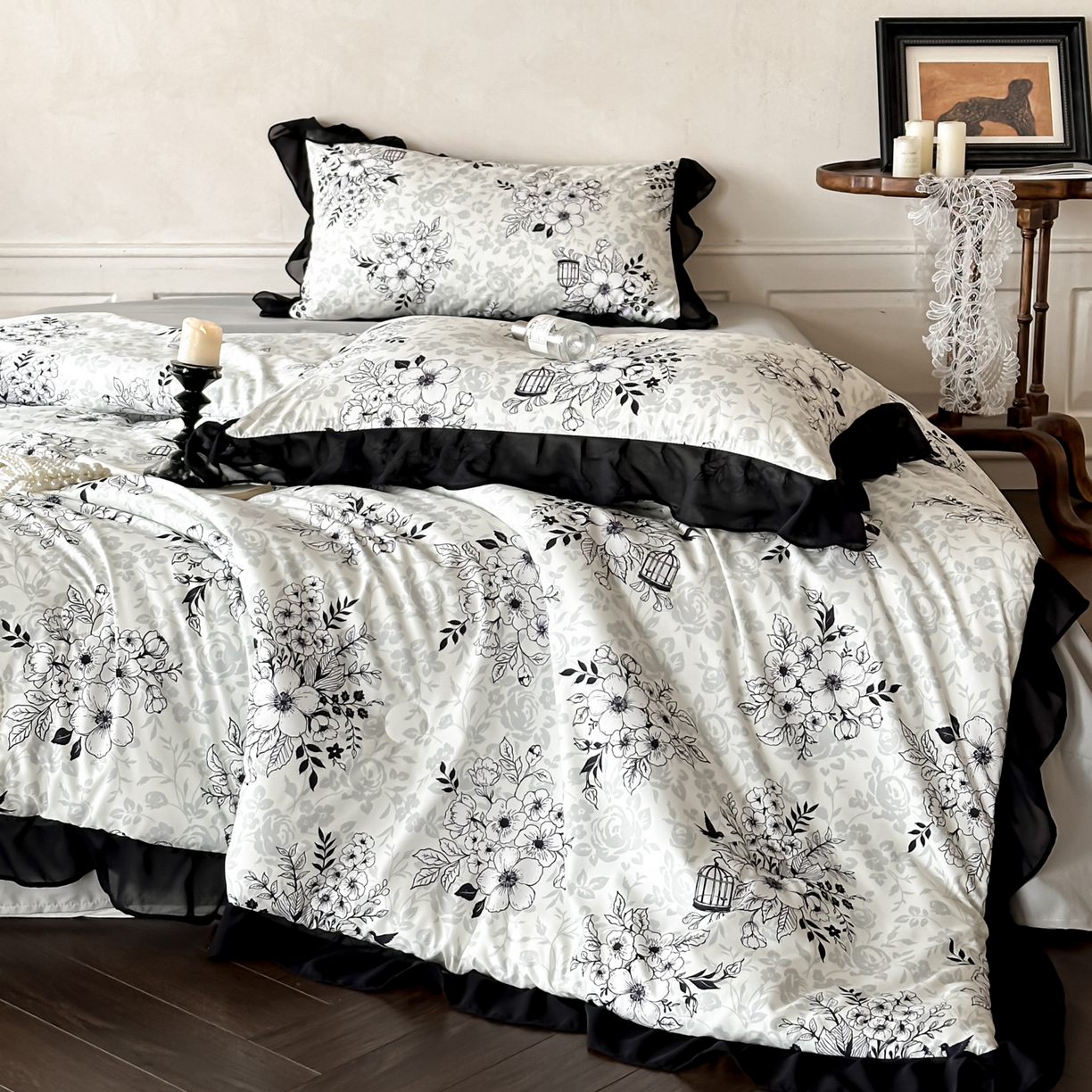 91家纺网 家纺一手货源 找家纺 ab家纺 2026新款法式复古印花水洗棉夏被四件套 奥莉