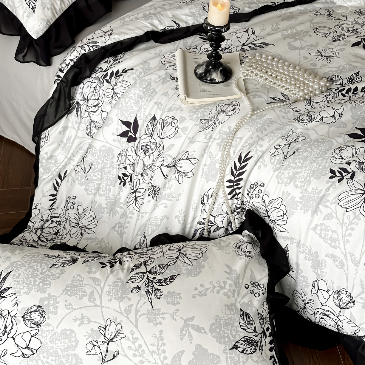 91家纺网 家纺一手货源 找家纺 ab家纺 2026新款法式复古印花水洗棉夏被四件套 茉莉庄园