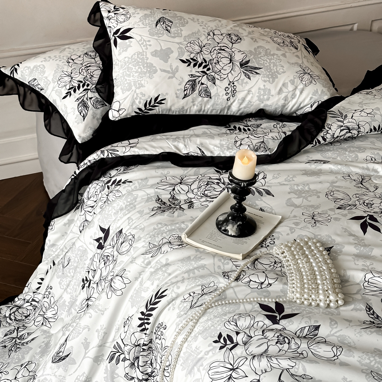 91家纺网 家纺一手货源 找家纺 ab家纺 2026新款法式复古印花水洗棉夏被四件套 茉莉庄园