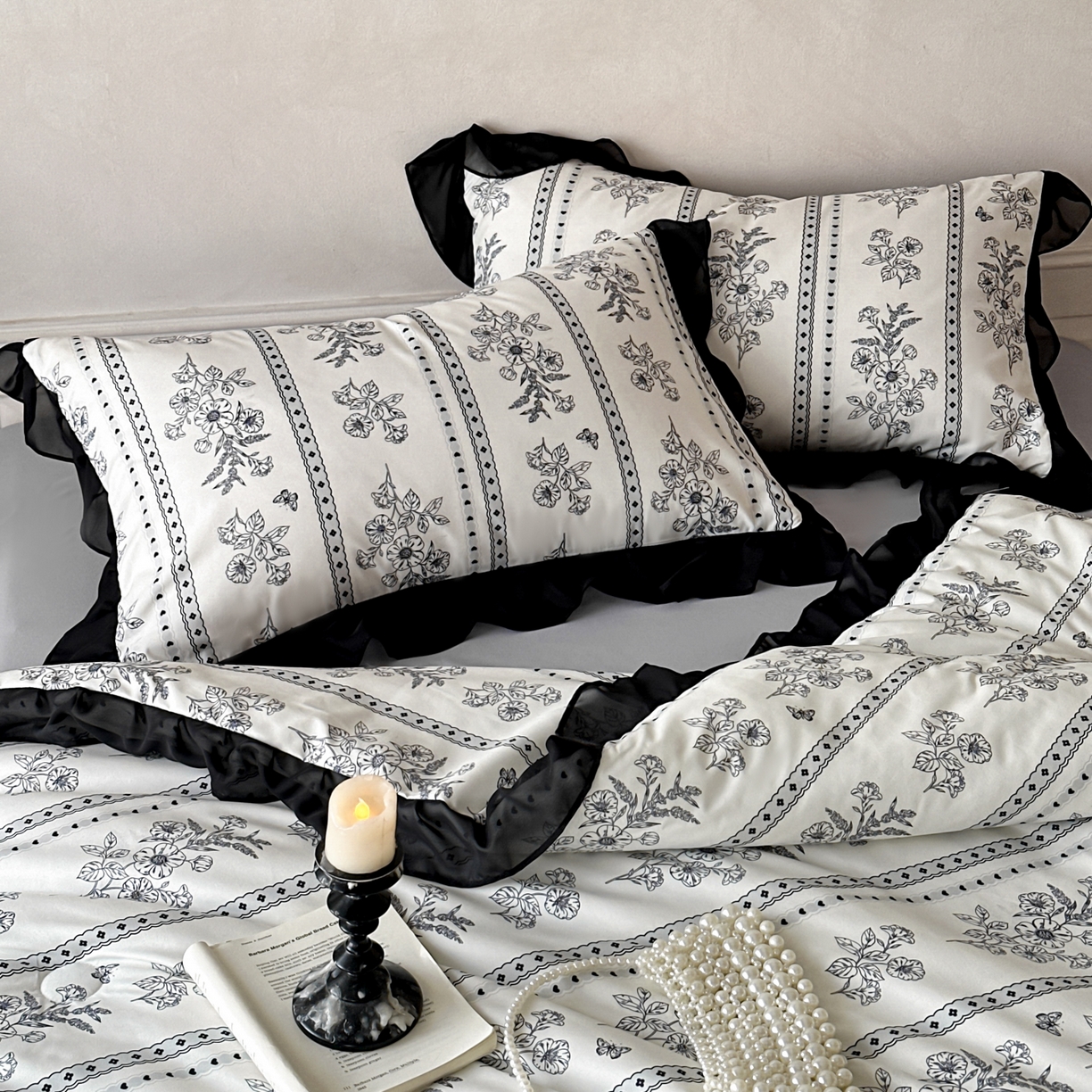 91家纺网 家纺一手货源 找家纺 ab家纺 2026新款法式复古印花水洗棉夏被四件套 巴黎西亚