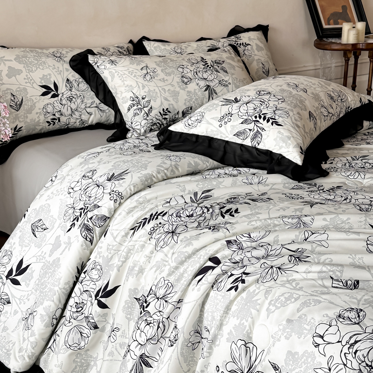 91家纺网 家纺一手货源 找家纺 ab家纺 2026新款法式复古印花水洗棉夏被四件套 茉莉庄园