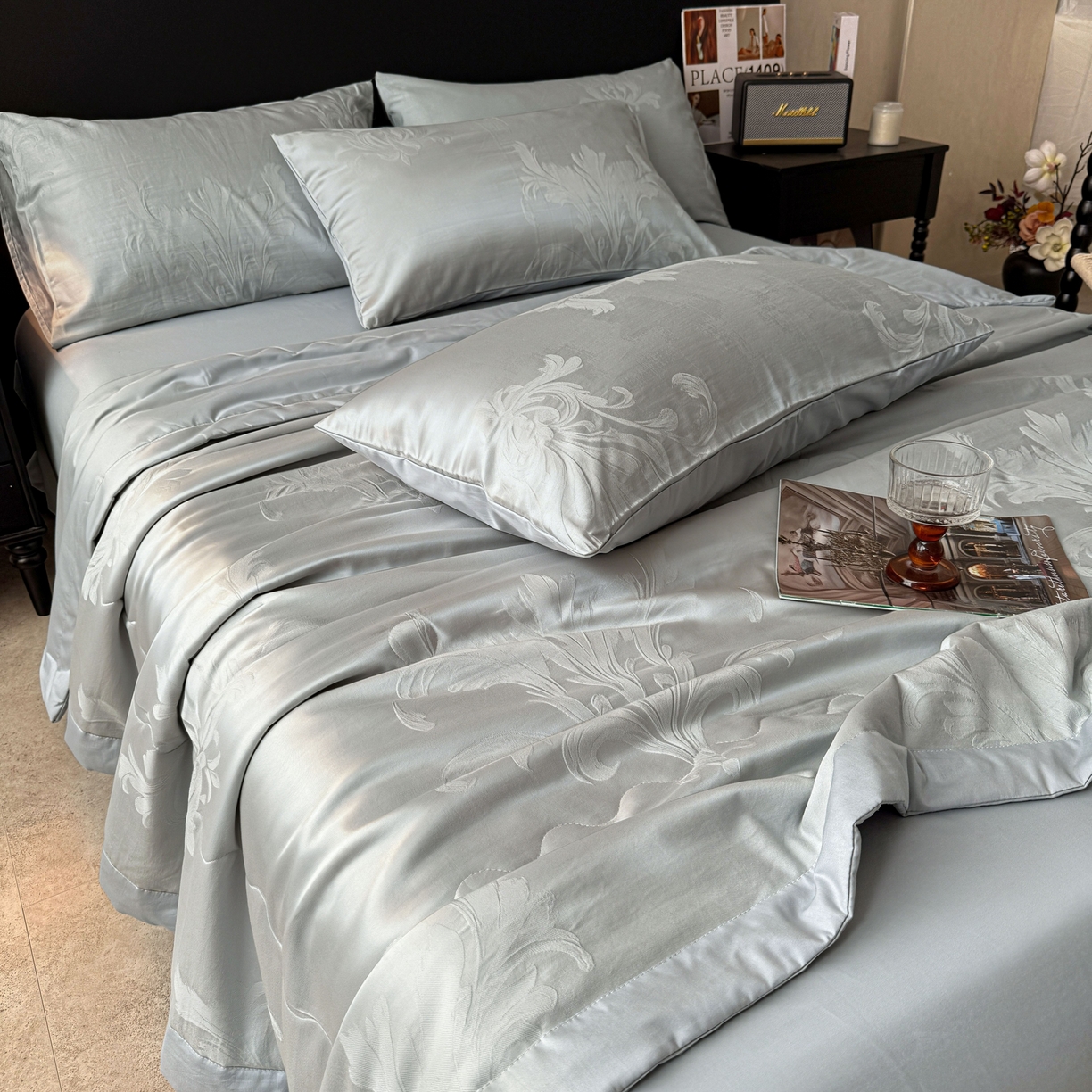 91家纺网 家纺一手货源 找家纺 乐家毛巾被（工厂自产自销） 2026春夏新款全棉60S长绒棉立体厚织提花整张棉花夏被四件套单夏被枕套夏凉被空 残影