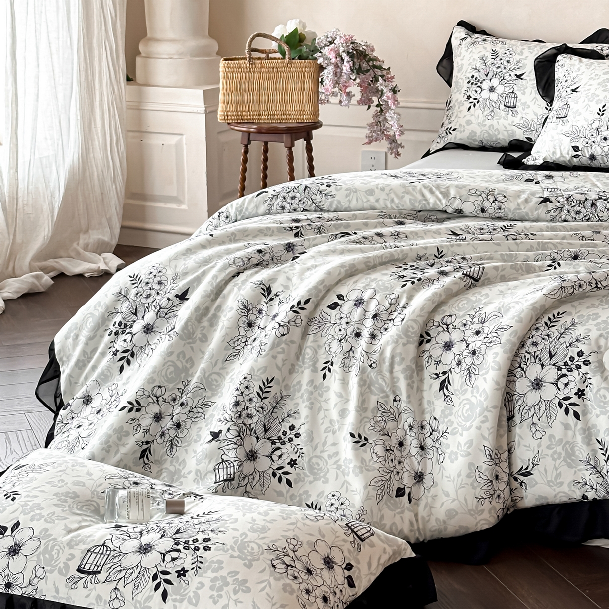 91家纺网 家纺一手货源 找家纺 ab家纺 2026新款法式复古印花水洗棉夏被四件套 奥莉