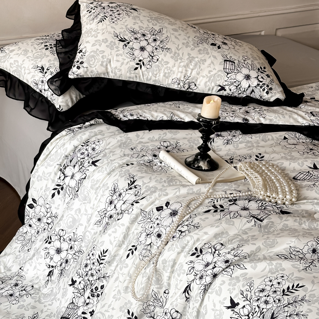 91家纺网 家纺一手货源 找家纺 ab家纺 2026新款法式复古印花水洗棉夏被四件套 奥莉