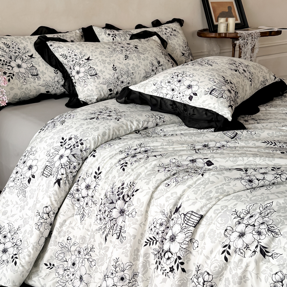 91家纺网 家纺一手货源 找家纺 ab家纺 2026新款法式复古印花水洗棉夏被四件套 奥莉