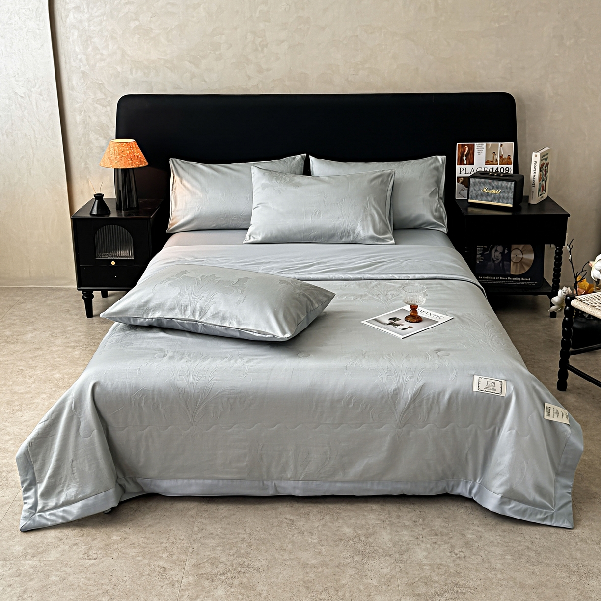 91家纺网 家纺一手货源 找家纺 乐家毛巾被（工厂自产自销） 2026春夏新款全棉60S长绒棉立体厚织提花整张棉花夏被四件套单夏被枕套夏凉被空 残影