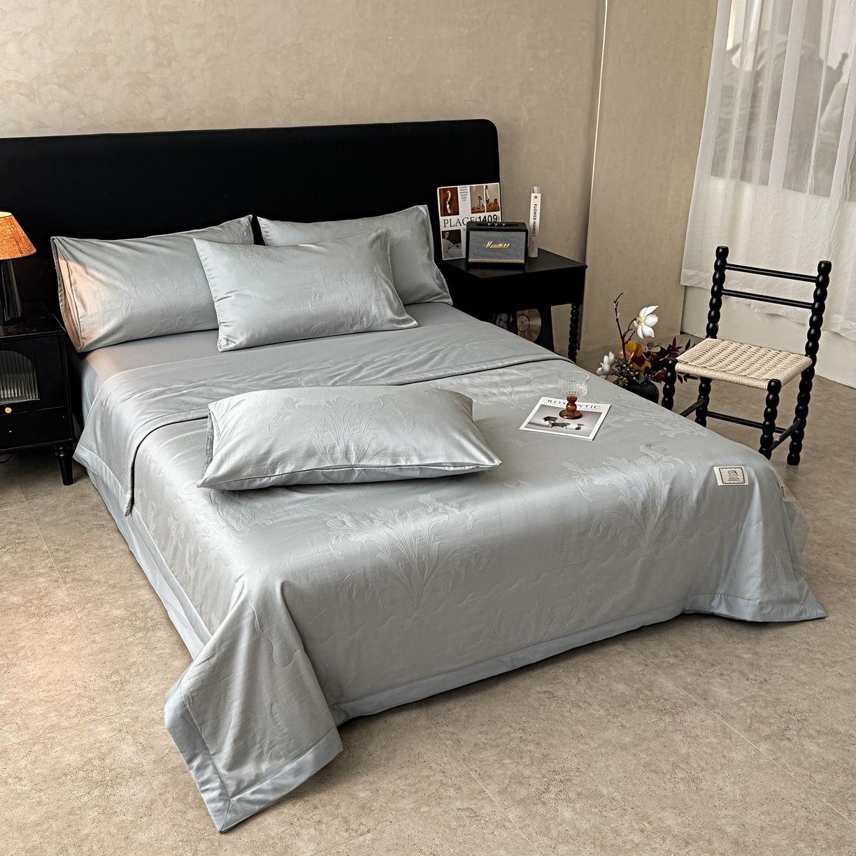 91家纺网 家纺一手货源 找家纺 乐家毛巾被（工厂自产自销） 2026春夏新款全棉60S长绒棉立体厚织提花整张棉花夏被四件套单夏被枕套夏凉被空 残影