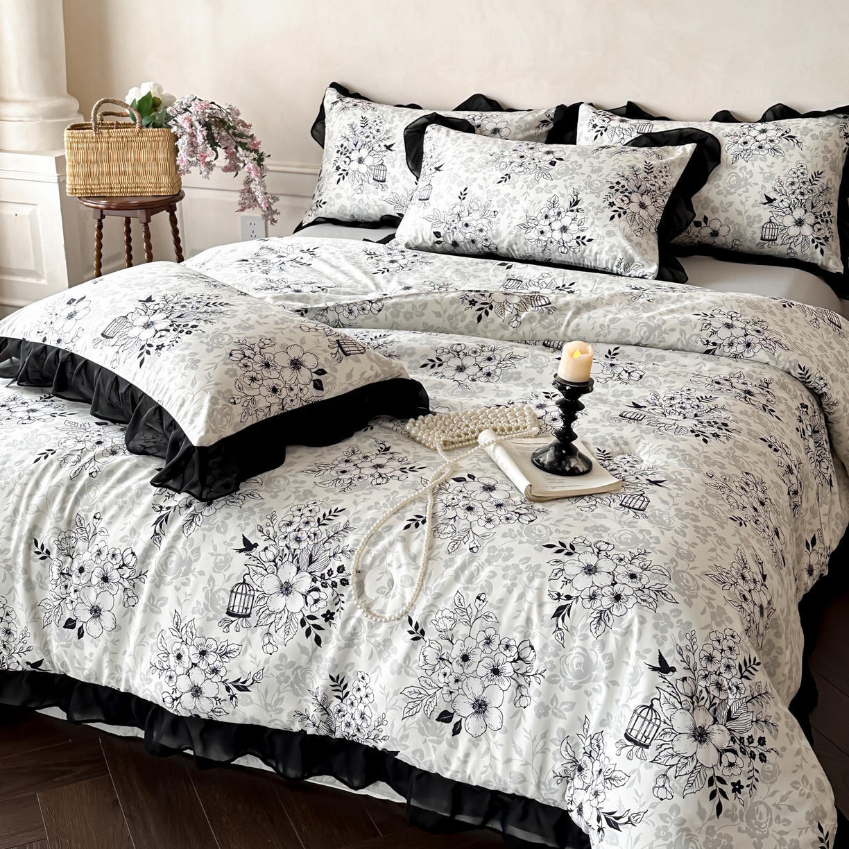 91家纺网 家纺一手货源 找家纺 ab家纺 2026新款法式复古印花水洗棉夏被四件套 奥莉