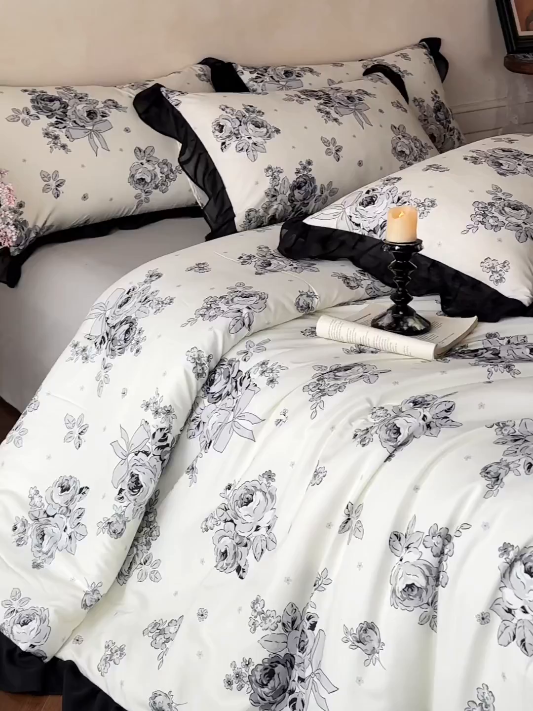 91家纺网 家纺一手货源 找家纺 ab家纺 2026新款法式复古印花水洗棉夏被四件套 月栖