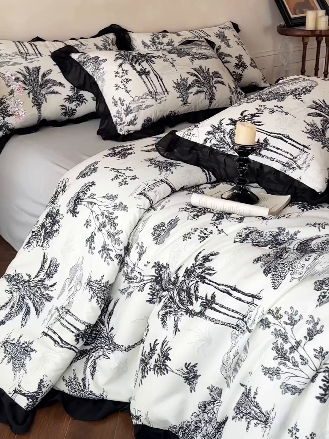 91家纺网 家纺一手货源 找家纺 ab家纺 2026新款法式复古印花水洗棉夏被四件套 莫尔花园