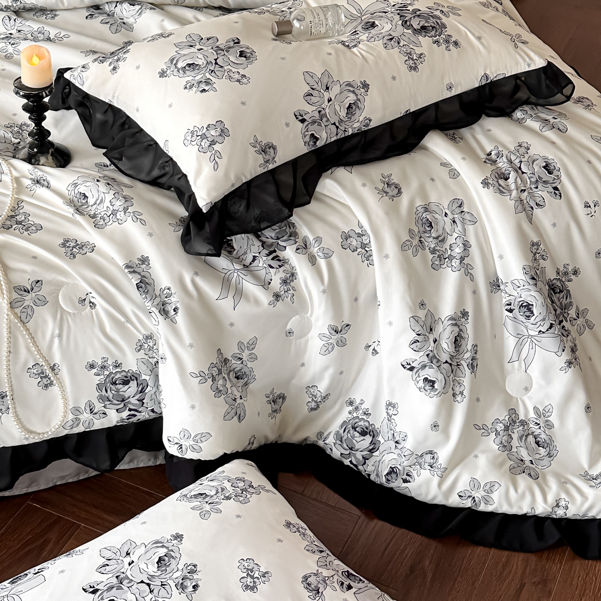 91家纺网 家纺一手货源 找家纺 ab家纺 2026新款法式复古印花水洗棉夏被四件套 月栖