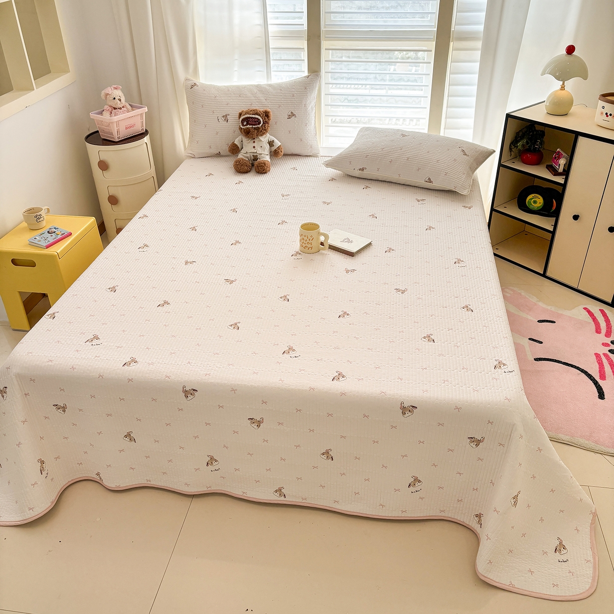 91家纺网 家纺一手货源 找家纺 优悦生活馆 2026新款麻绳款锦氨凉感丝夏被 蝴蝶结小兔