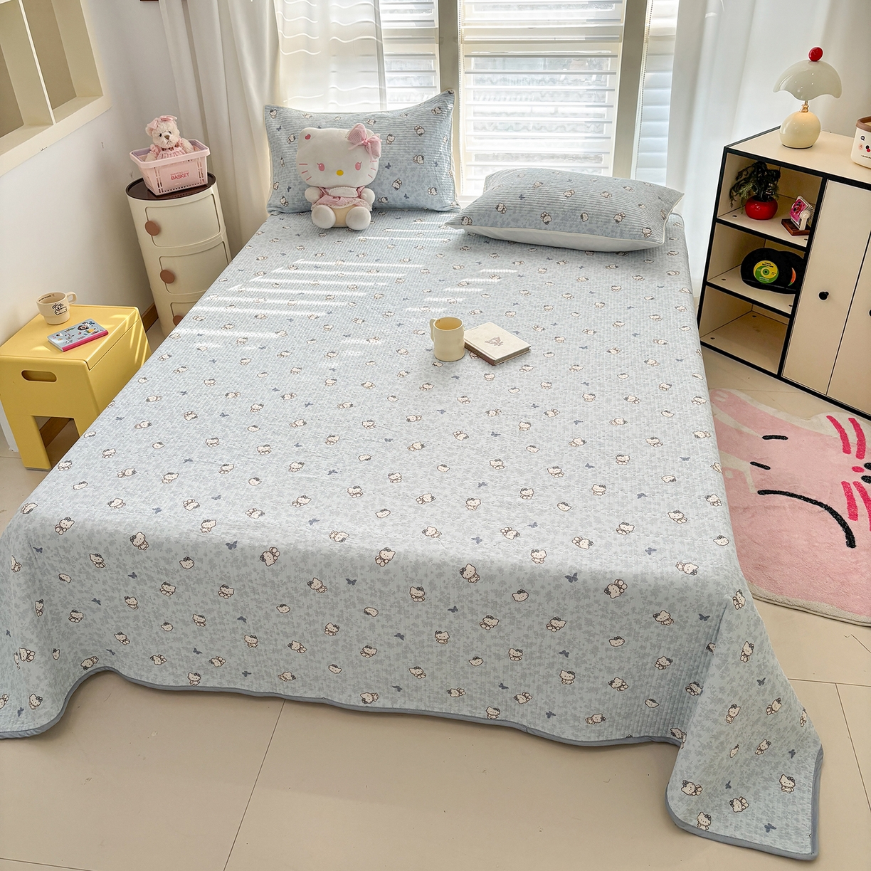 91家纺网 家纺一手货源 找家纺 优悦生活馆 2026新款麻绳款锦氨凉感丝夏被 小猫花朵