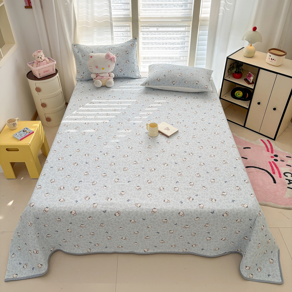 91家纺网 家纺一手货源 找家纺 优悦生活馆 2026新款麻绳款锦氨凉感丝夏被 小猫花朵