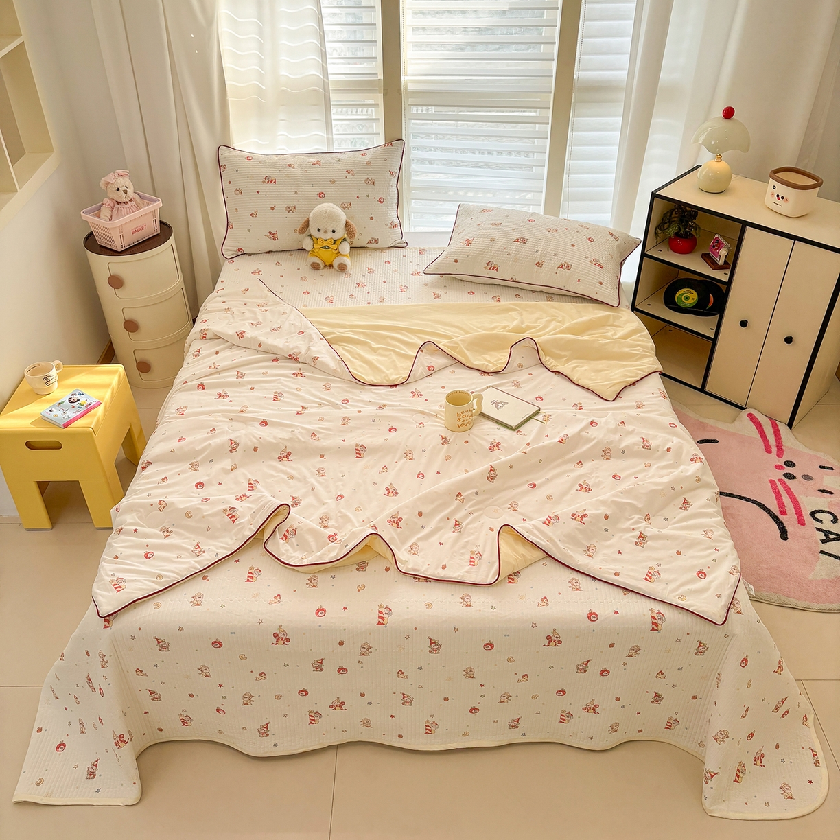 91家纺网 家纺一手货源 找家纺 优悦生活馆 2026新款麻绳款锦氨凉感丝夏被 水果小人