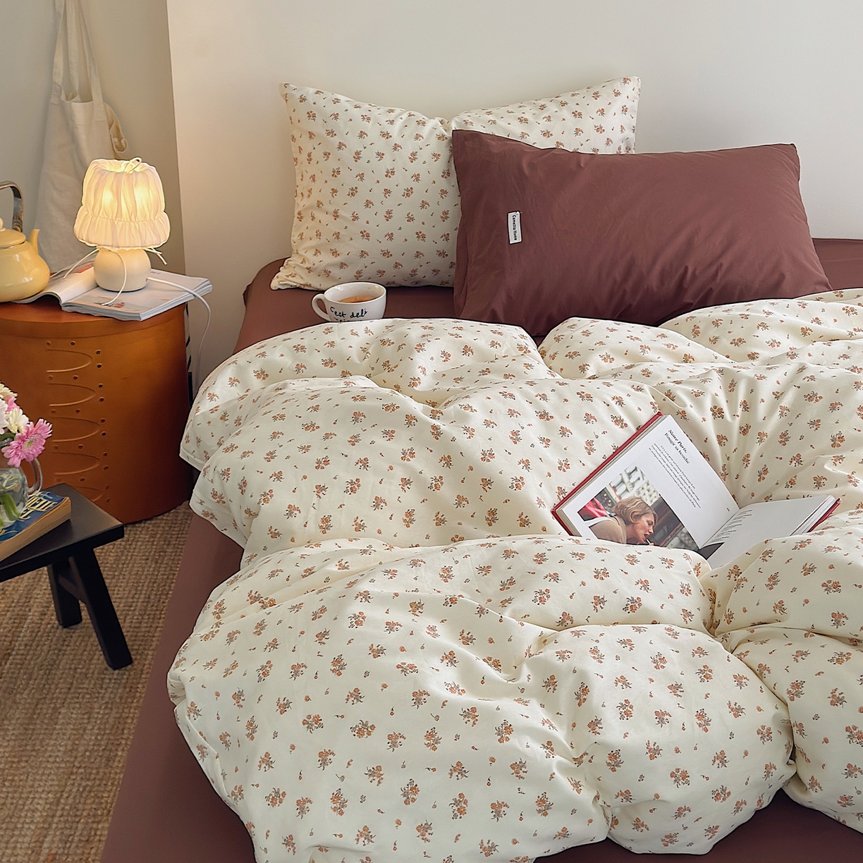 91家纺网 家纺一手货源 找家纺 山茶家居-原创设计 2026新款全棉碎花系列四件套-曼岛 曼岛-甜棕