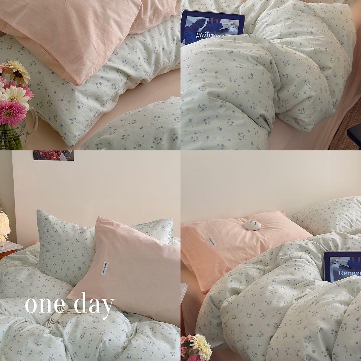 91家纺网 家纺一手货源 找家纺 山茶家居-原创设计 2026新款全棉碎花系列四件套-曼岛 曼岛-奶绿