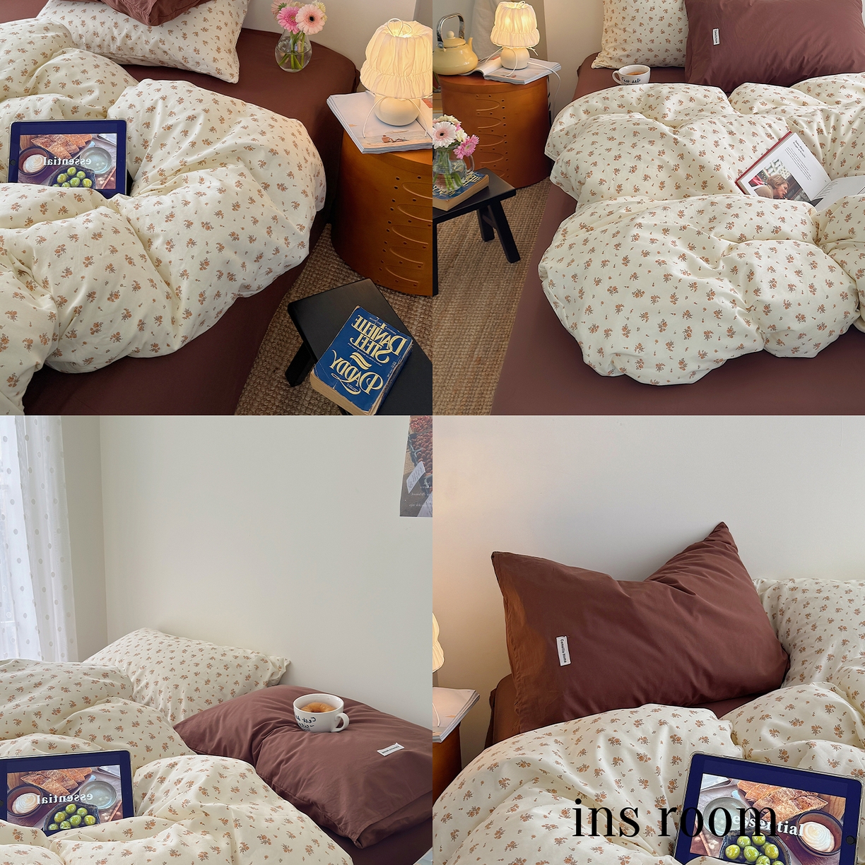 91家纺网 家纺一手货源 找家纺 山茶家居-原创设计 2026新款全棉碎花系列四件套-曼岛 曼岛-甜棕