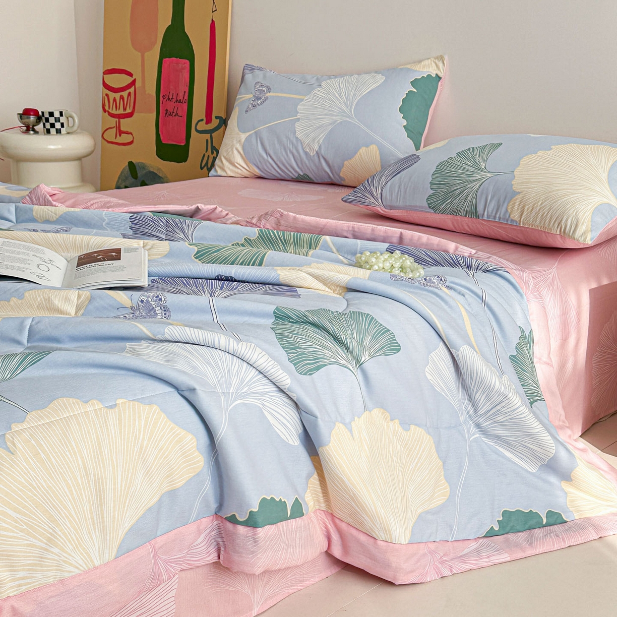 91家纺网 家纺一手货源 找家纺 春皖家纺 2026春夏新款全棉印花夏被夏凉被空调被 蝶舞杏运