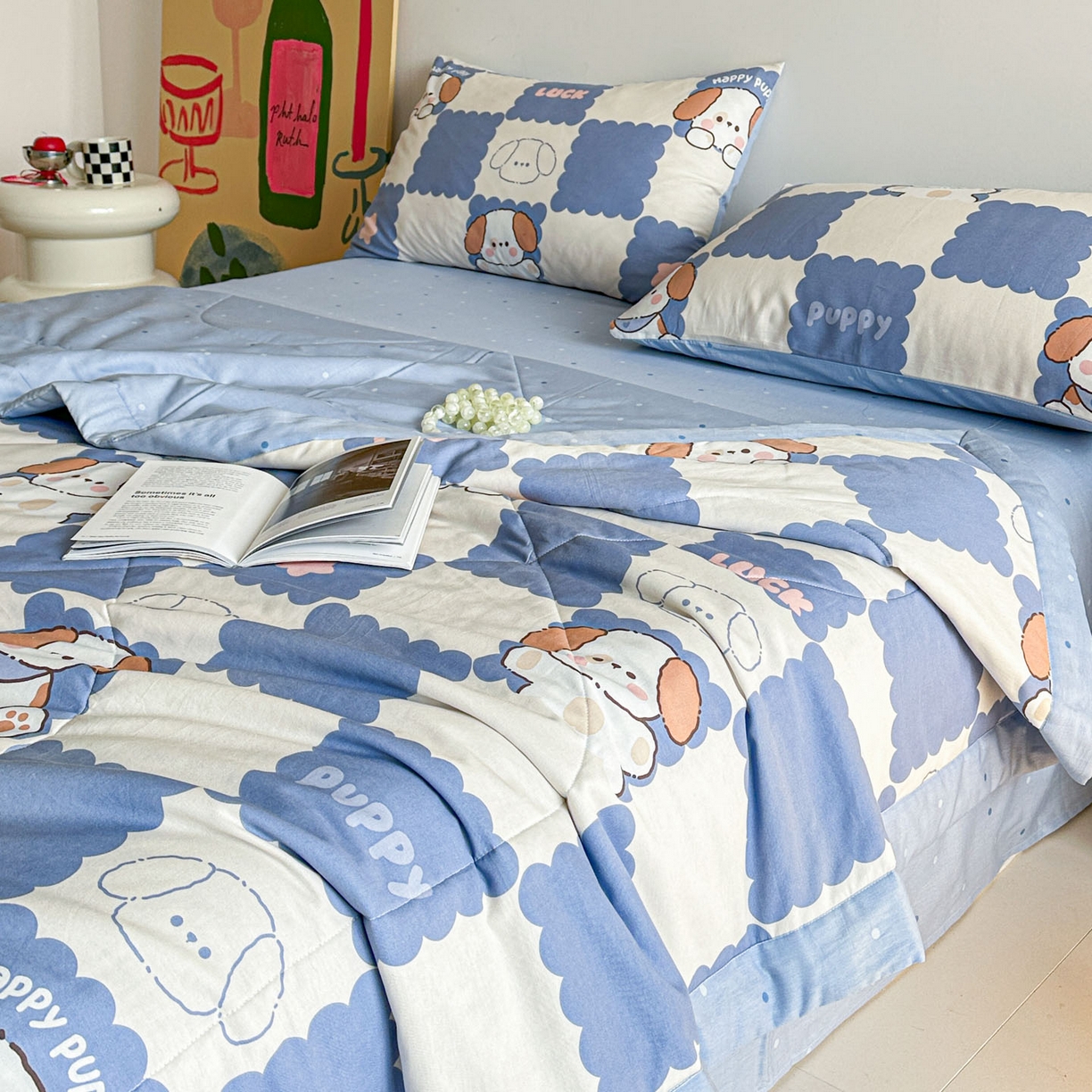 91家纺网 家纺一手货源 找家纺 春皖家纺 2026春夏新款全棉印花夏被夏凉被空调被 嗨皮狗