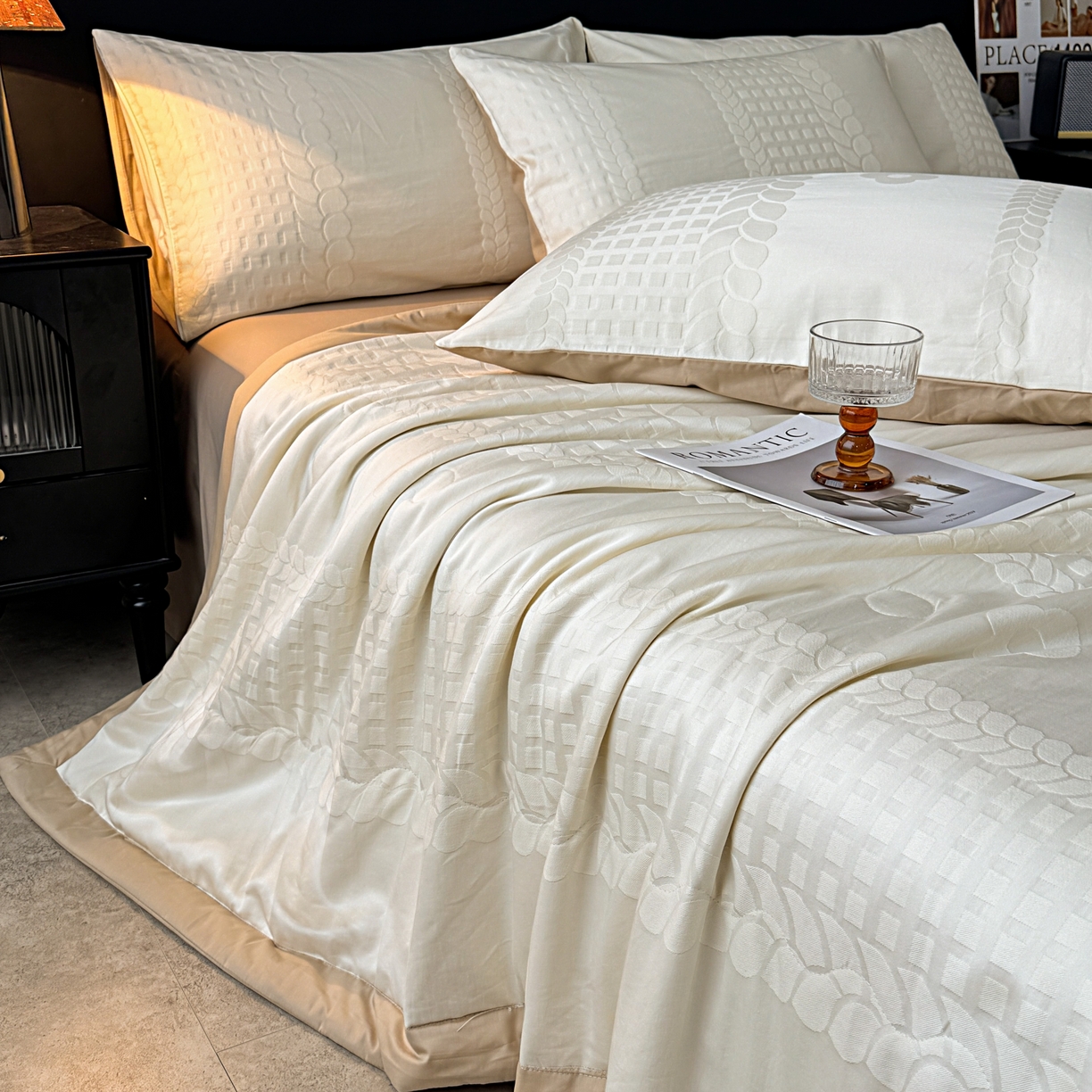 91家纺网 家纺一手货源 找家纺 乐家毛巾被（工厂自产自销） 2026春夏新款全棉60S长绒棉立体厚织提花整张棉花夏被四件套单夏被枕套夏凉被空 落痕