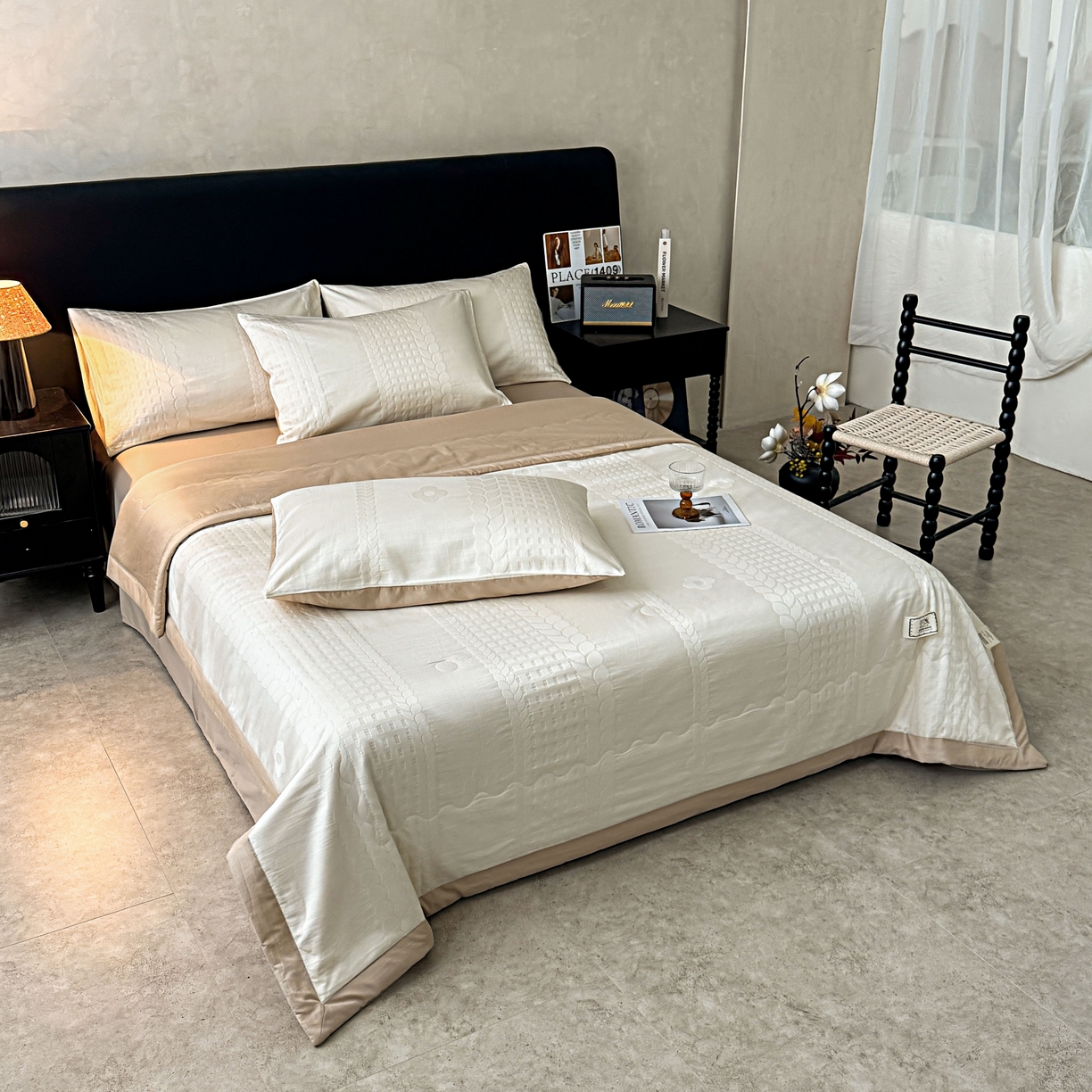 91家纺网 家纺一手货源 找家纺 乐家毛巾被（工厂自产自销） 2026春夏新款全棉60S长绒棉立体厚织提花整张棉花夏被四件套单夏被枕套夏凉被空 落痕