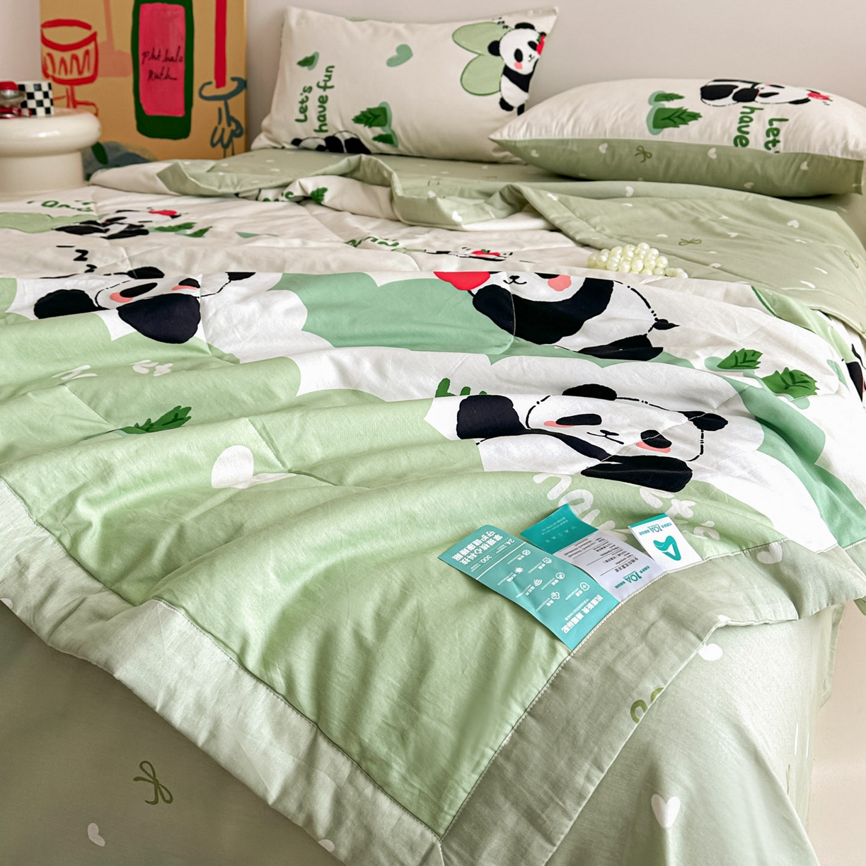 91家纺网 家纺一手货源 找家纺 春皖家纺 2026春夏新款全棉印花夏被夏凉被空调被 森林熊猫