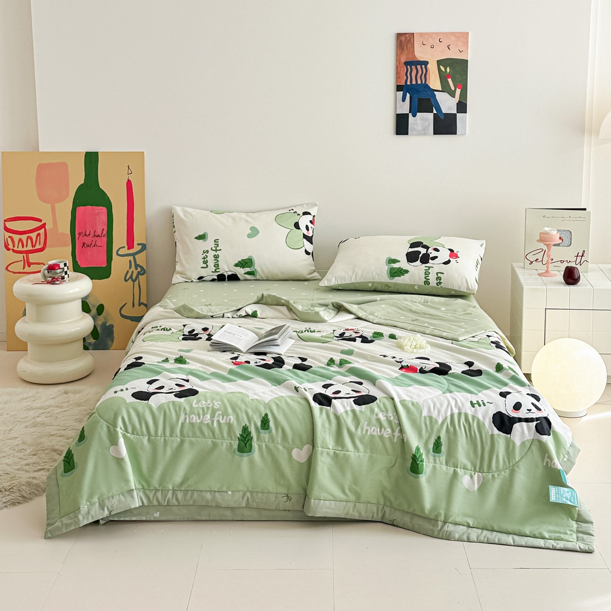 91家纺网 家纺一手货源 找家纺 春皖家纺 2026春夏新款全棉印花夏被夏凉被空调被 森林熊猫