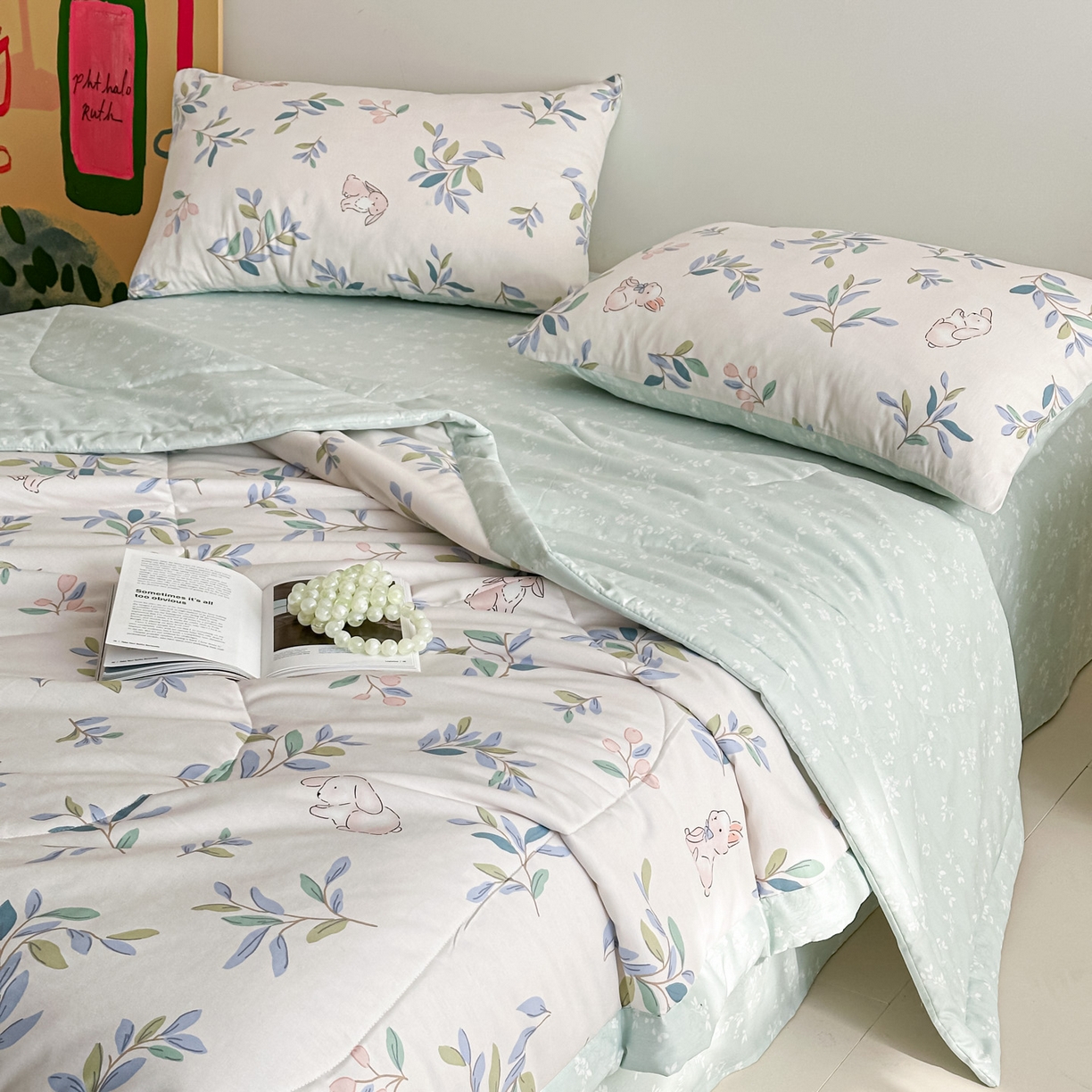 91家纺网 家纺一手货源 找家纺 春皖家纺 2026春夏新款全棉印花夏被夏凉被空调被 兔兔乐园