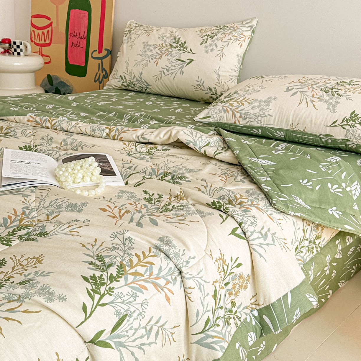 91家纺网 家纺一手货源 找家纺 春皖家纺 2026春夏新款全棉印花夏被夏凉被空调被 仙草