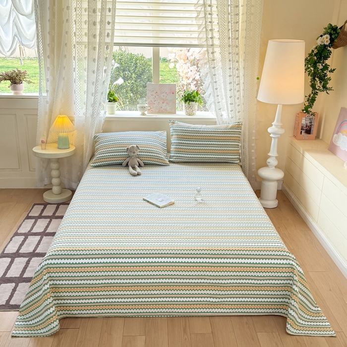 91家纺网 家纺一手货源 找家纺 羽梦家纺 2026新款老粗布床单三件套 绿漪