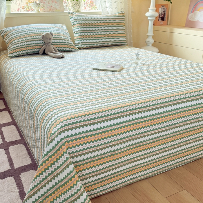 91家纺网 家纺一手货源 找家纺 羽梦家纺 2026新款老粗布床单三件套 绿漪