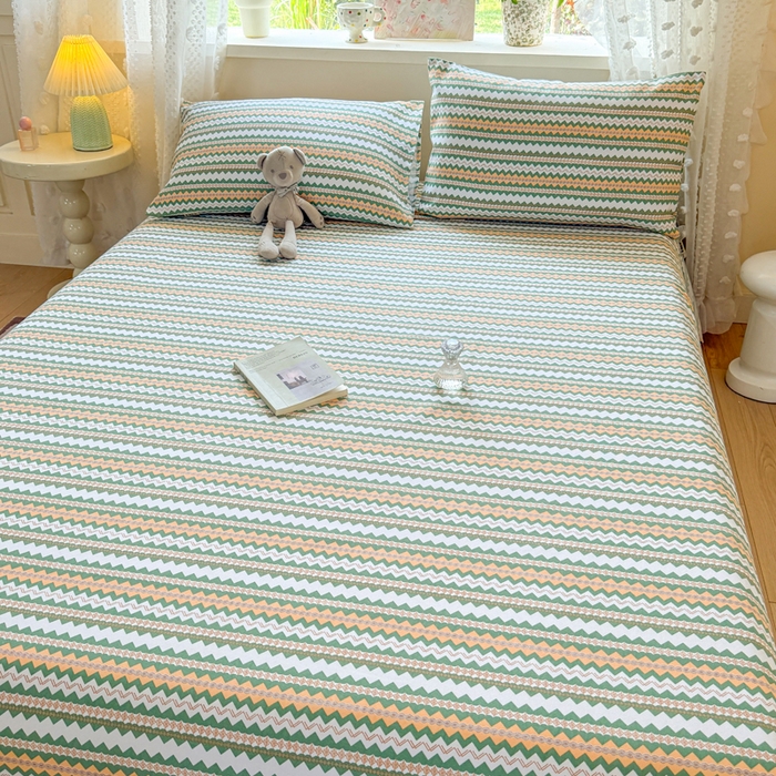 91家纺网 家纺一手货源 找家纺 羽梦家纺 2026新款老粗布床单三件套 绿漪