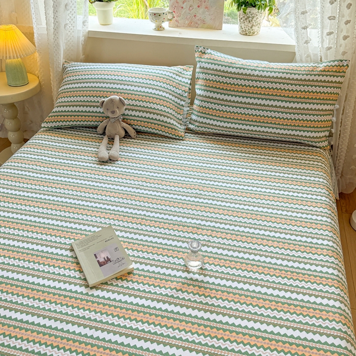 91家纺网 家纺一手货源 找家纺 羽梦家纺 2026新款老粗布床单三件套 绿漪