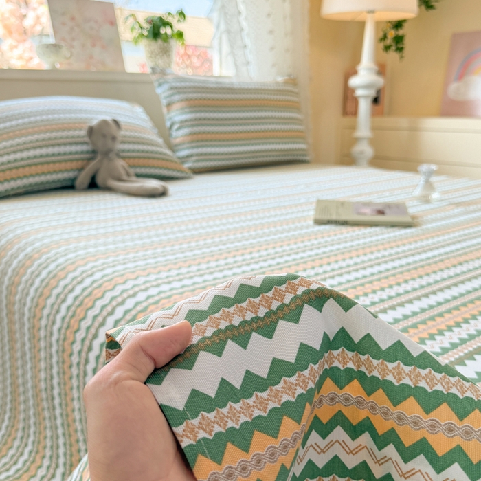 91家纺网 家纺一手货源 找家纺 羽梦家纺 2026新款老粗布床单三件套 绿漪