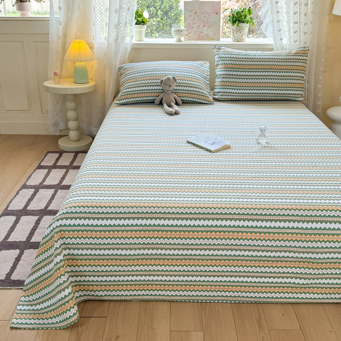 91家纺网 家纺一手货源 找家纺 羽梦家纺 2026新款老粗布床单三件套 绿漪