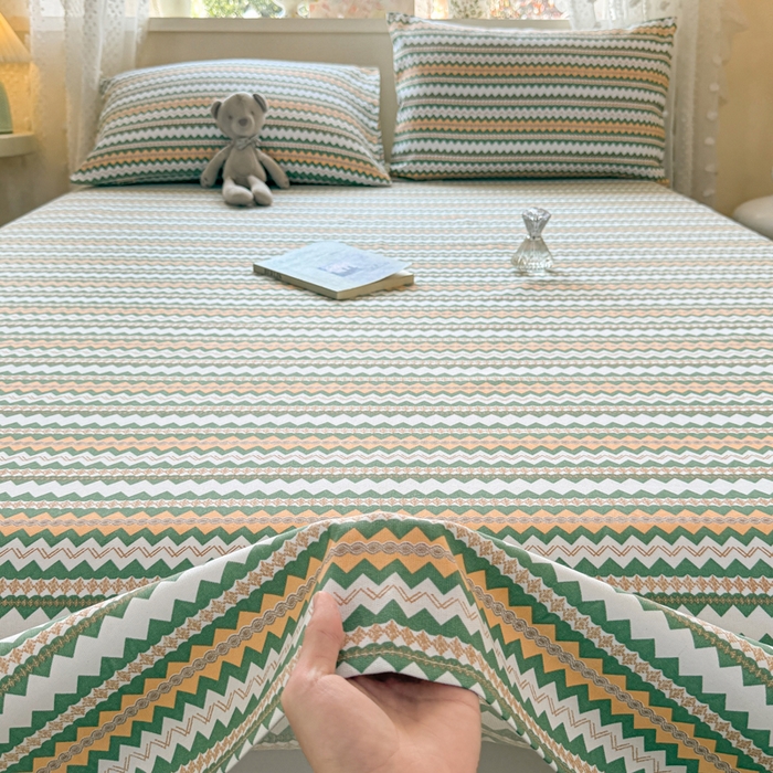 91家纺网 家纺一手货源 找家纺 羽梦家纺 2026新款老粗布床单三件套 绿漪