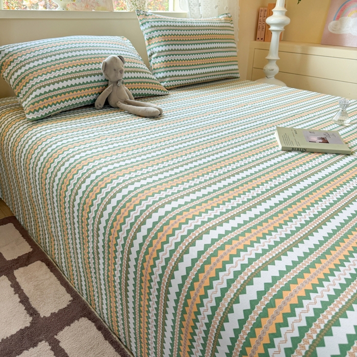 91家纺网 家纺一手货源 找家纺 羽梦家纺 2026新款老粗布床单三件套 绿漪