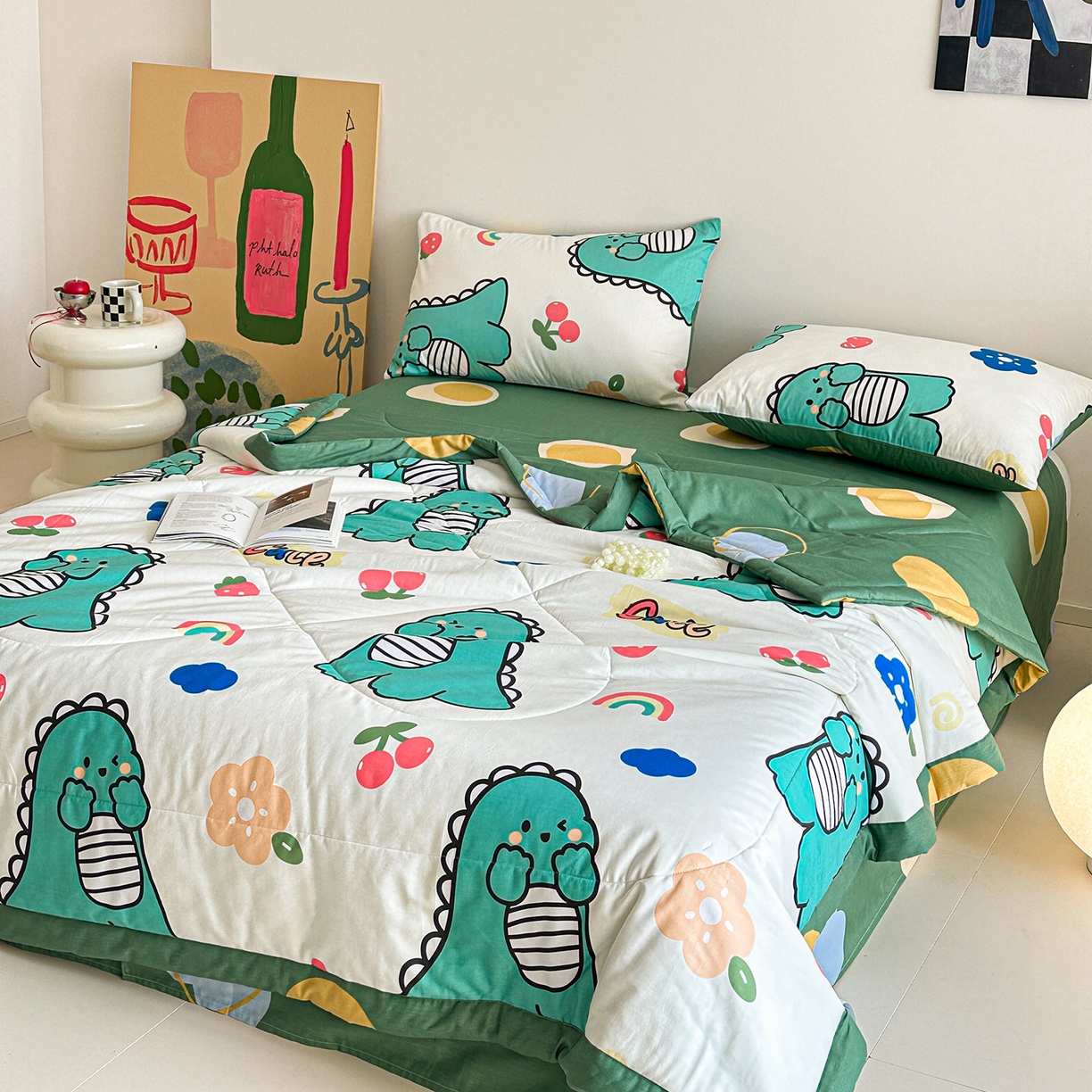 91家纺网 家纺一手货源 找家纺 春皖家纺 2026春夏新款全棉印花夏被夏凉被空调被 小恐龙